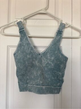 Zenana Outfitters Washed Teal Ribbed V-Neck Brami